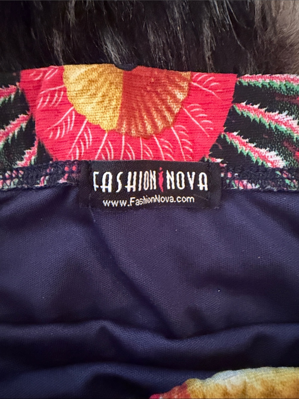 Fashion Nova Navy Midi Skirt or dress with Yellow & Pink Sunburst Print -size sm - Picture 3 of 4